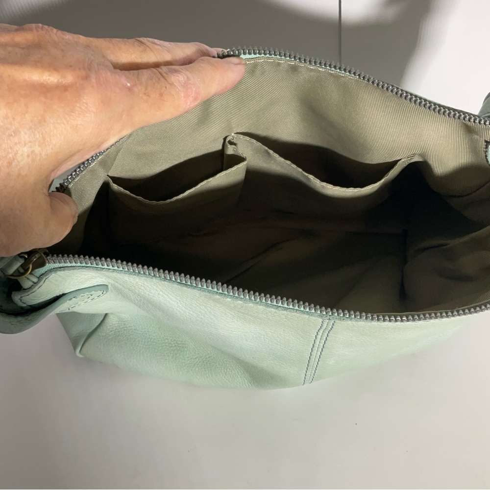 American Leather Company Leather Hanover Mint Green Two Front Zip Pockets Bag - Picture 13 of 16
